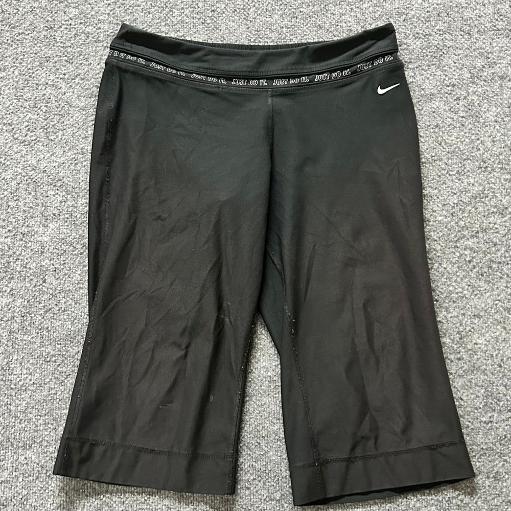 Nike Pants Womens Size L Black Dri-Fit Cropped Athletic Gym Just Do It Fair